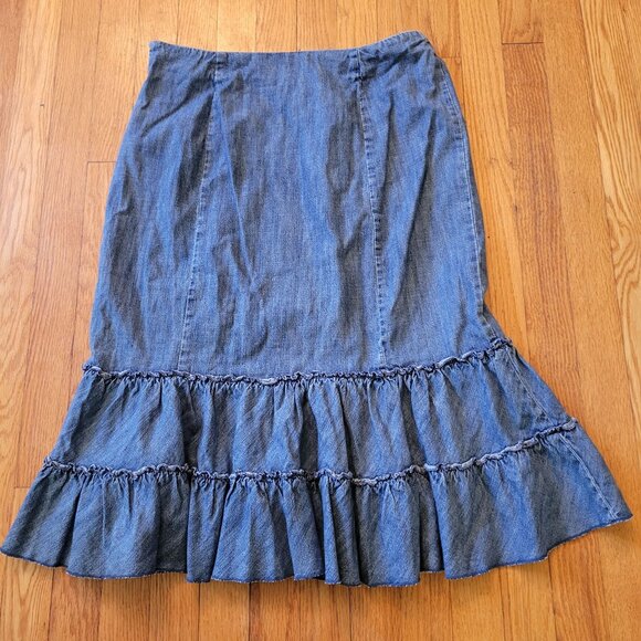 Chadwicks 12 Tiered Full A Line‎ Blue Jean Denim Maxi Skirt Modest Western - Picture 2 of 3